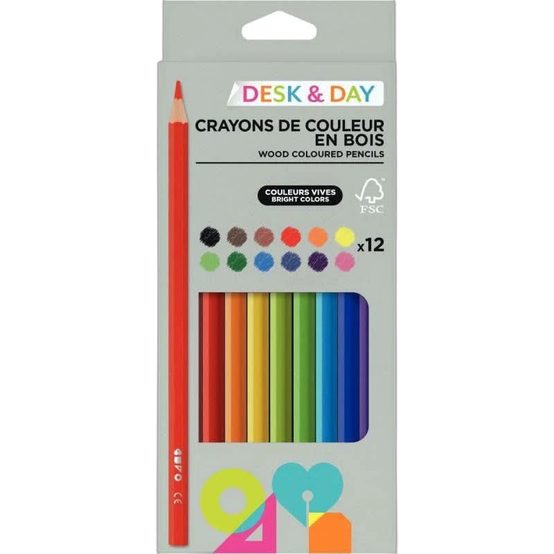 Grand 12 crayons de couleur en bois