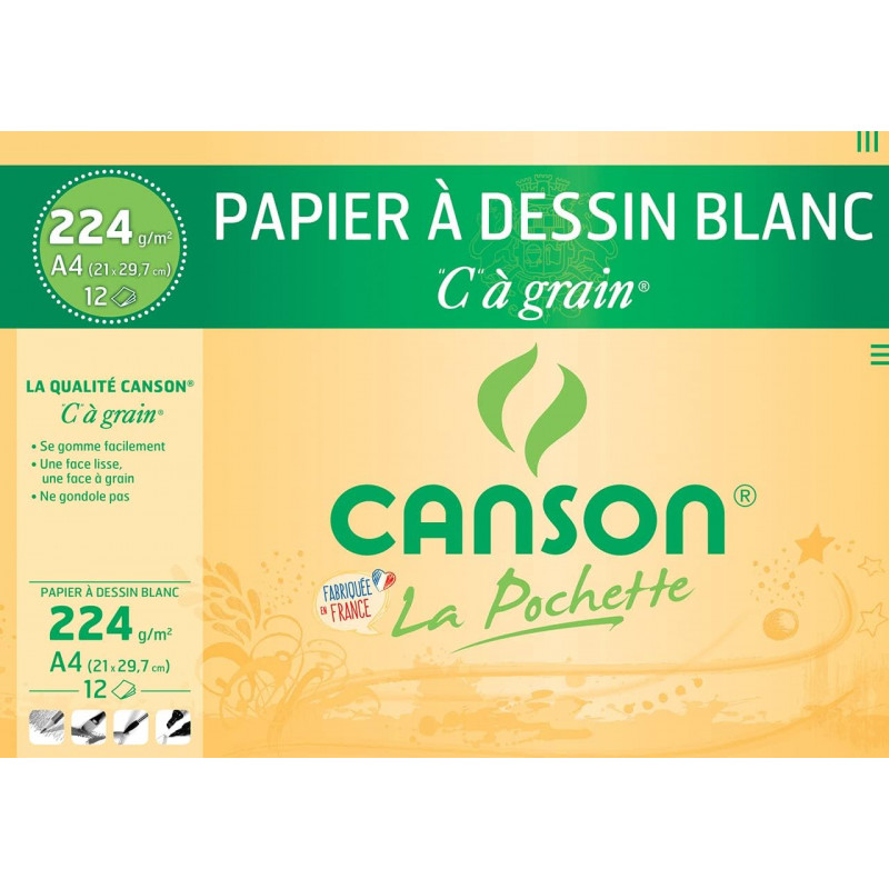 PAPIER CANSON, Pochette 12 feuilles de papier à dessin blanc