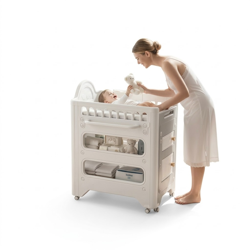 Table à Langer Ergonomique sur Roulettes avec Rangements