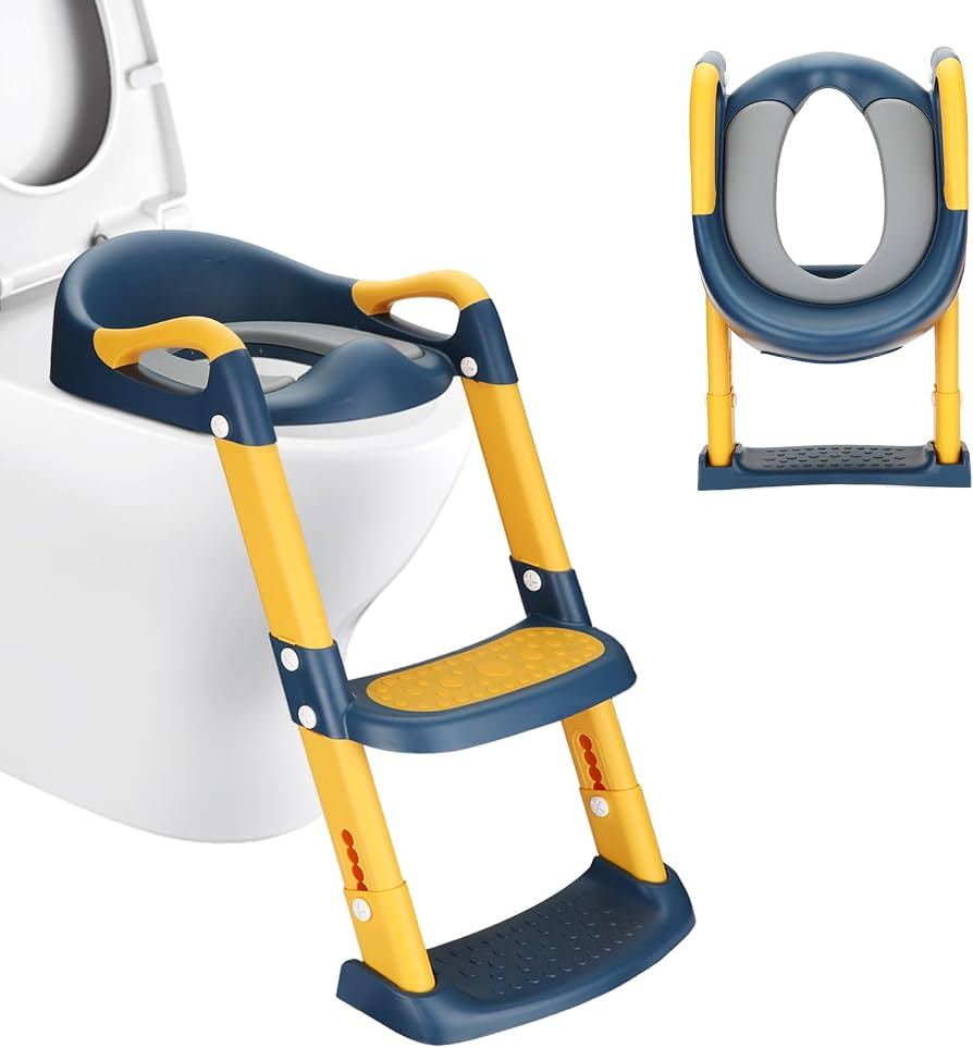 Réducteur WC Enfant avec Marchepied Pliable Bleu & Jaune