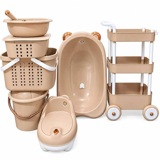Kit de Bain Bébé Complet 7 Pièces avec Chariot de Rangement